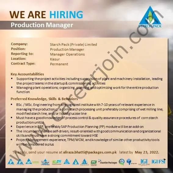 Startch Pack Pvt Ltd Jobs Production Manager 01