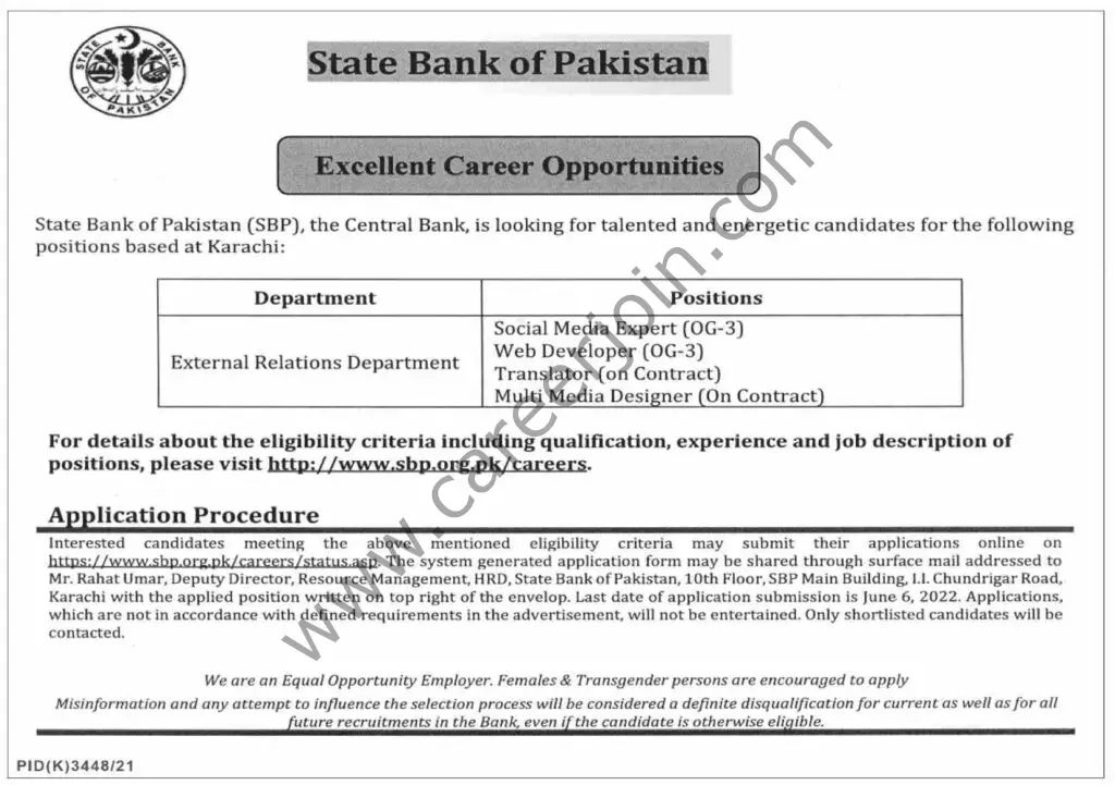 State Bank Of Pakistan SBP Jobs 22 May 2022 Dawn 1