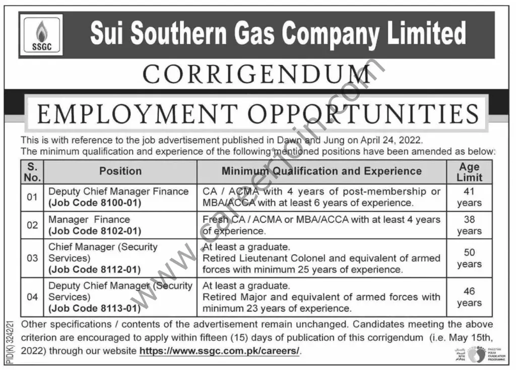 Sui Southern Gas Company Ltd SSGC Jobs May 2022 01