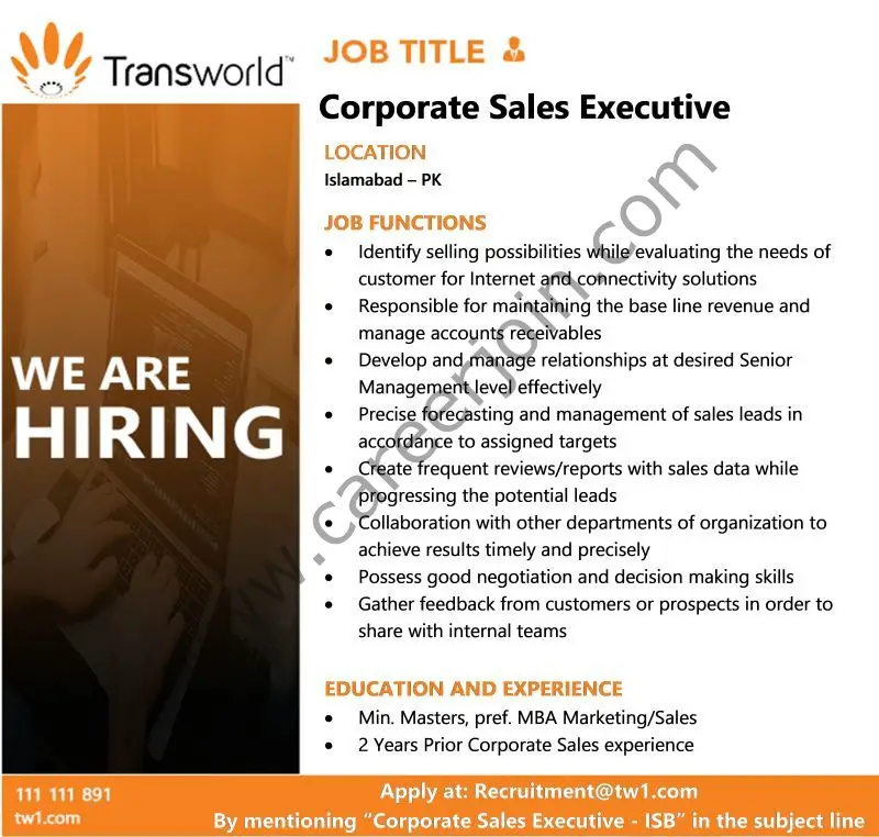 Transworld Associates Jobs Corporate Sales Executive 01
