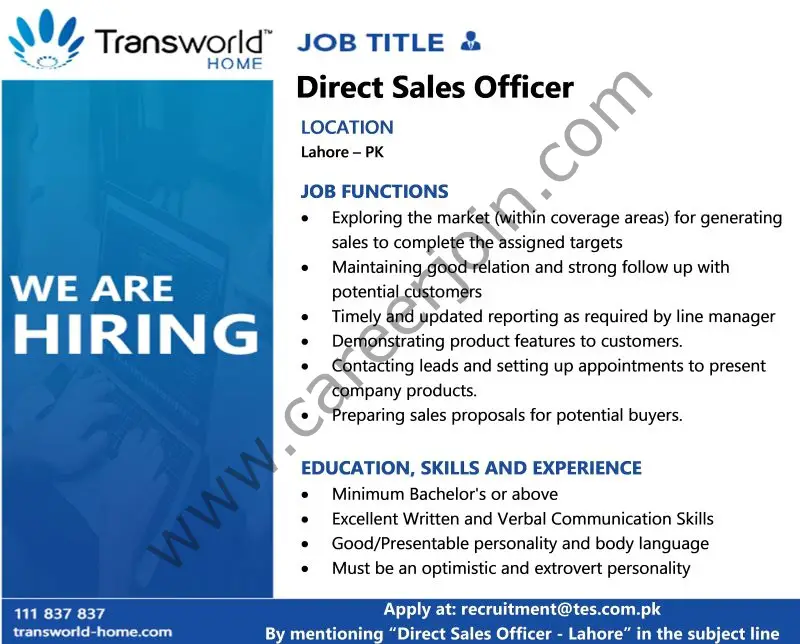 Transworld Home Jobs Direct Sales Officer 01