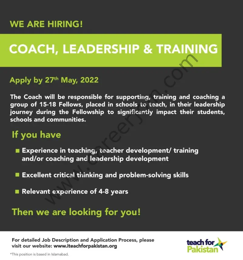 Teach for Pakistan Jobs Coach Leadership & Training 01