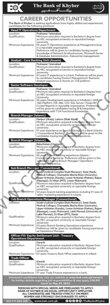 The Bank of Khyber BOK Jobs 15 May 2022 Dawn 1