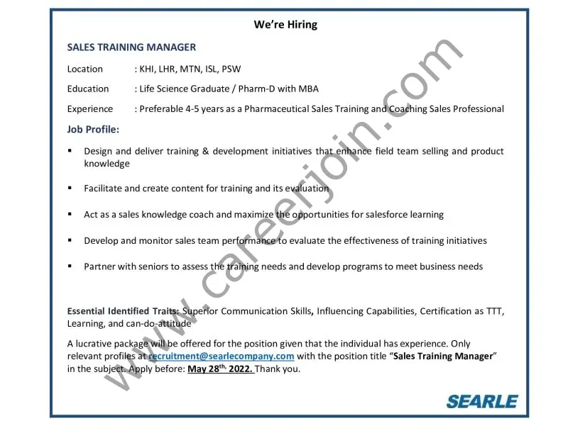 The SEARLE Company Jobs Sales Training Manager 01