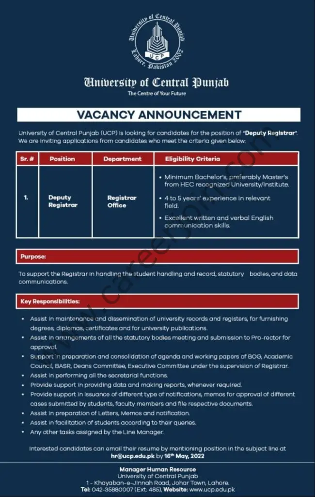 University Of Central Punjab UCP Jobs May 2022 03