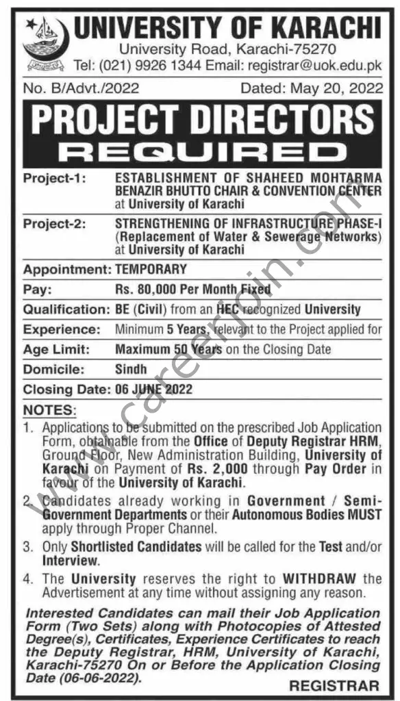University Of Karachi Jobs 22 May 2022 Dawn 1