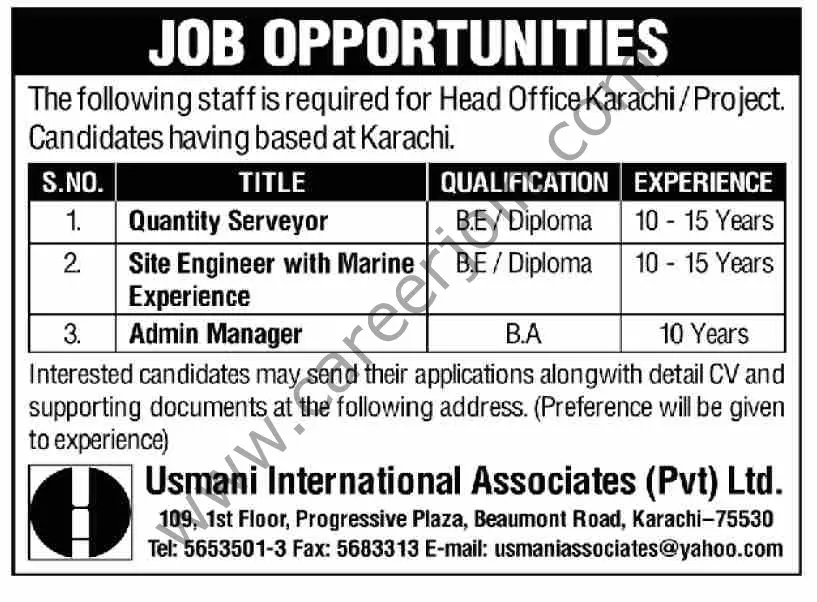 Usmani International Associates Pvt Ltd Jobs June 2022 1