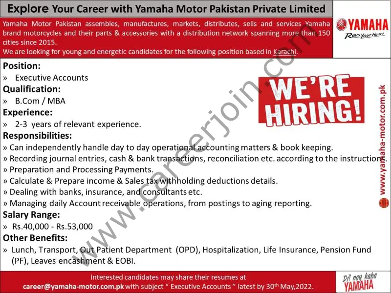 Yamaha Motor Pakistan Pvt Ltd Jobs Executive Accounts 01