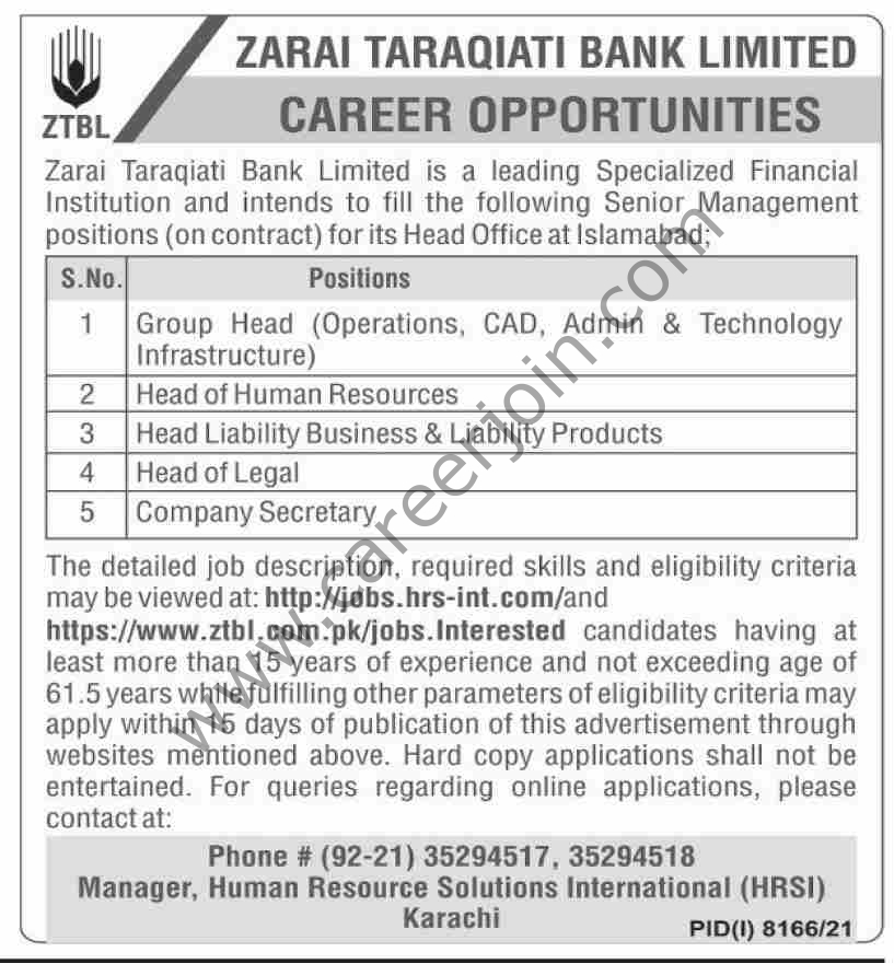 Zarai Taraqiati Bank Ltd ZTBL Jobs 22 May 2022 Dawn 1