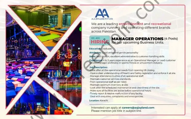 A.A Joyland Pvt Ltd Jobs Manager Operations 01