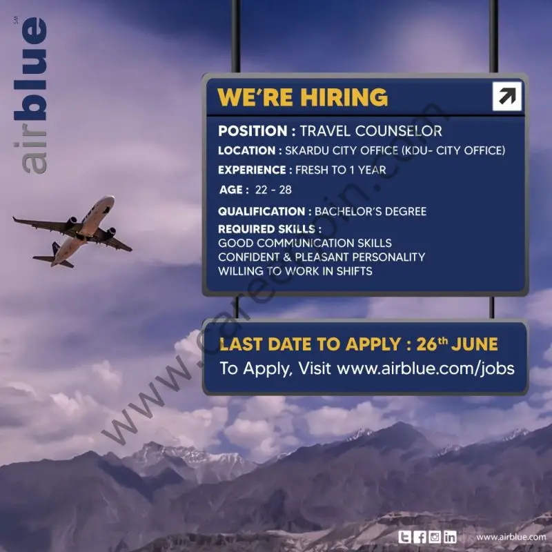 AirBlue Jobs Travel Counselor 01