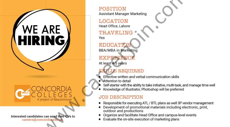 Concordia Colleges Jobs Assistant Manager Marketing 01