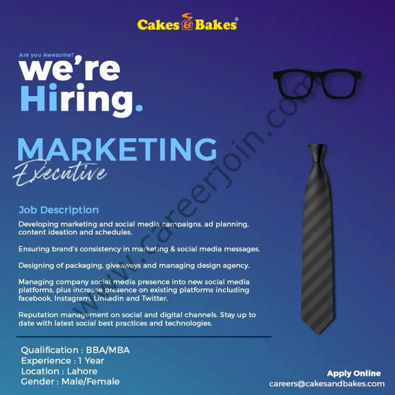 Cakes & Bakes Pakistan Jobs Marketing Executive 01