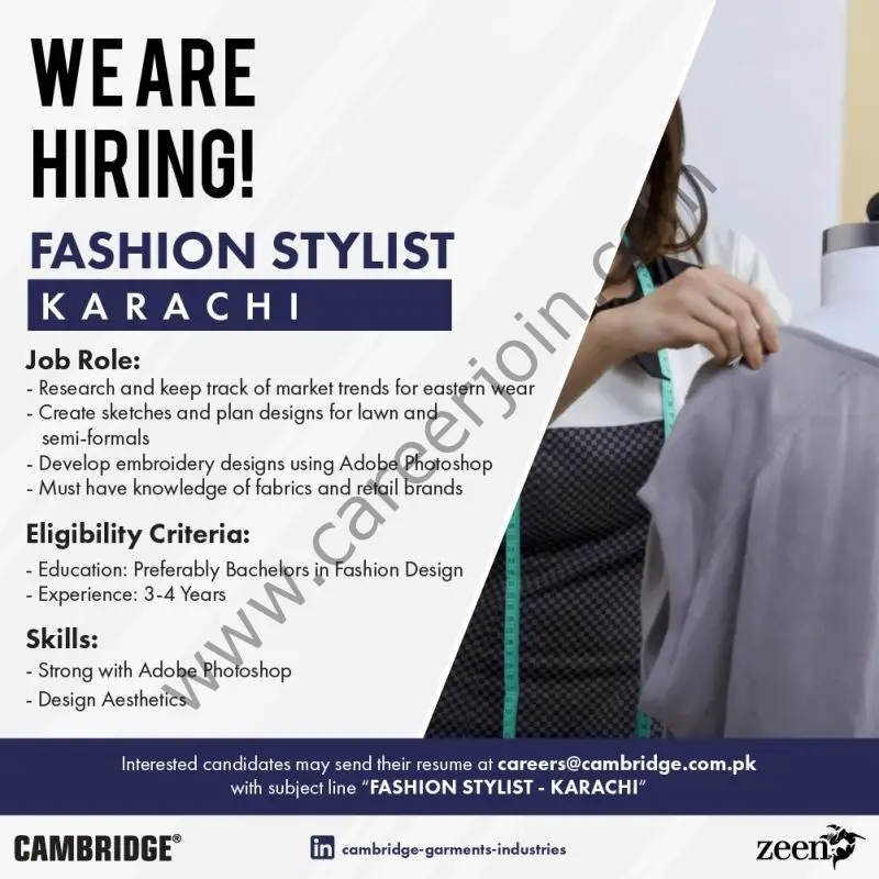 Cambridge Garments Pvt Ltd Jobs Fashion Stylist 01