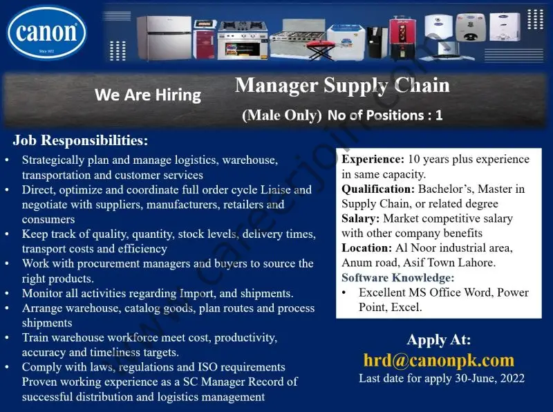 Canon Home Appliances Jobs Manager Supply Chain 01