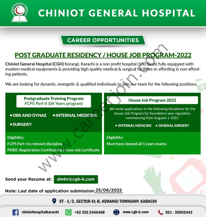Chiniot General Hospital Jobs Post Graduate Residency / House Program 2022 01