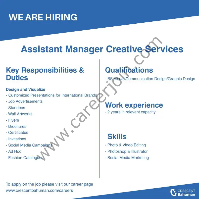 Crescent Bahuman Limited Jobs Assistant Manager Creative Services 01