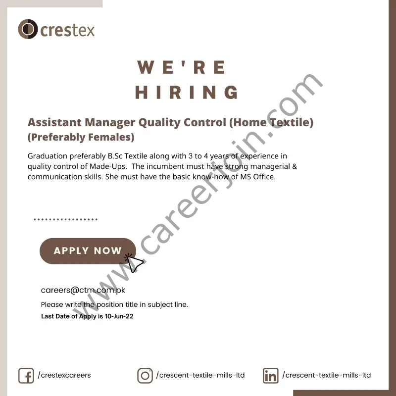 Crescent Textile Mills Limited Crestex Jobs Assistant Manager Quality Control 01
