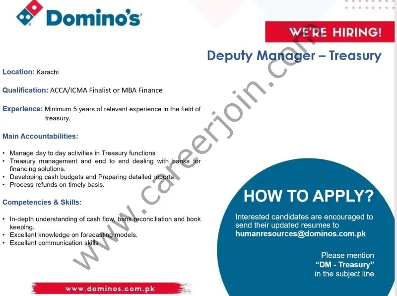 Domino's Pizza Pakistan Jobs Deputy Manager Treasury 01