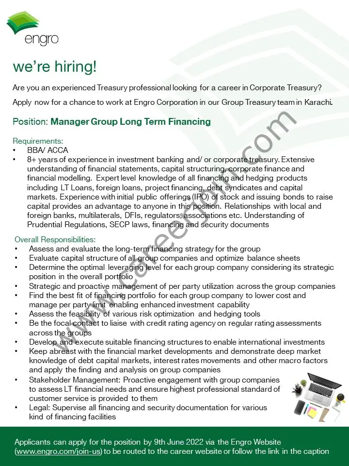 Engro Corporation Limited Jobs Manager Group Long Term Financing 01