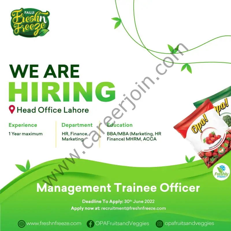 Fauji Fresh n Freeze Limited Jobs Management Trainee Officer 01