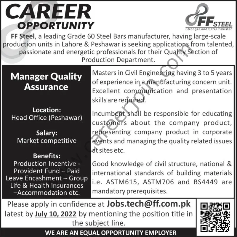 FF Steel Jobs Manager Quality Assurance 01