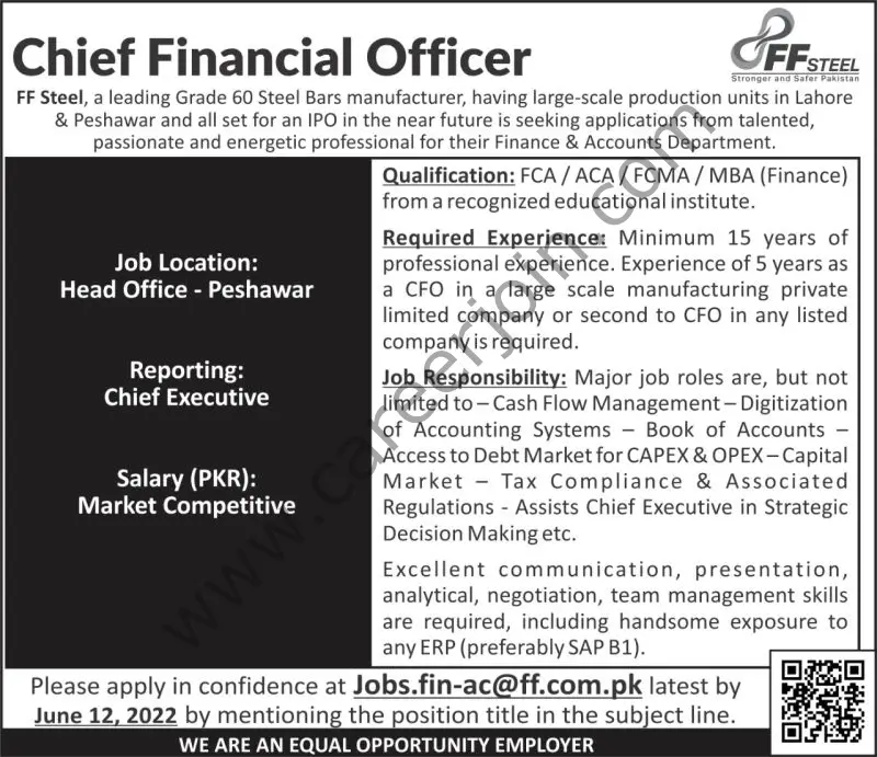 FF Steel Jobs Chief Financial Officer 01