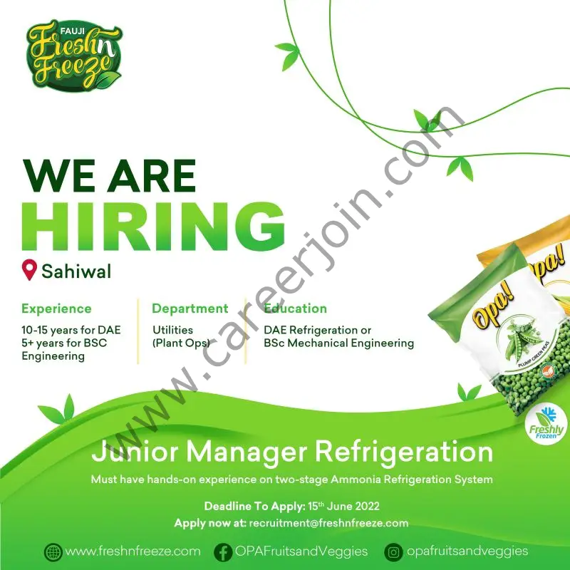 Fauji Fresh n Freeze Limited Jobs Junior Manager Refrigeration 01