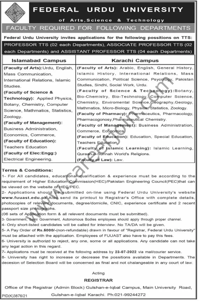 Federal Urdu University Jobs June 2022 01