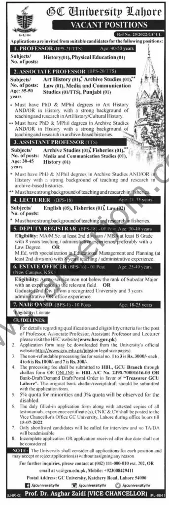 GC Universty Lahore Jobs 30 June 2022 Dawn 01