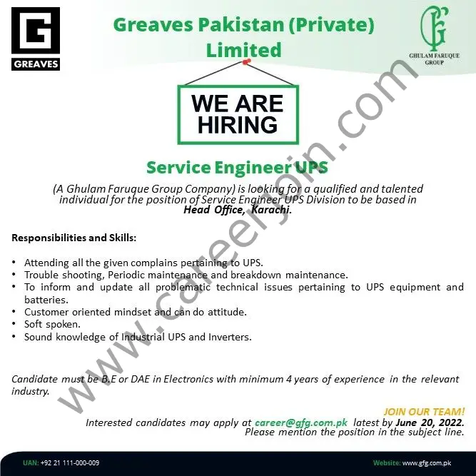 Greaves Pakistan Pvt Ltd Jobs Service Engineer UPS 01