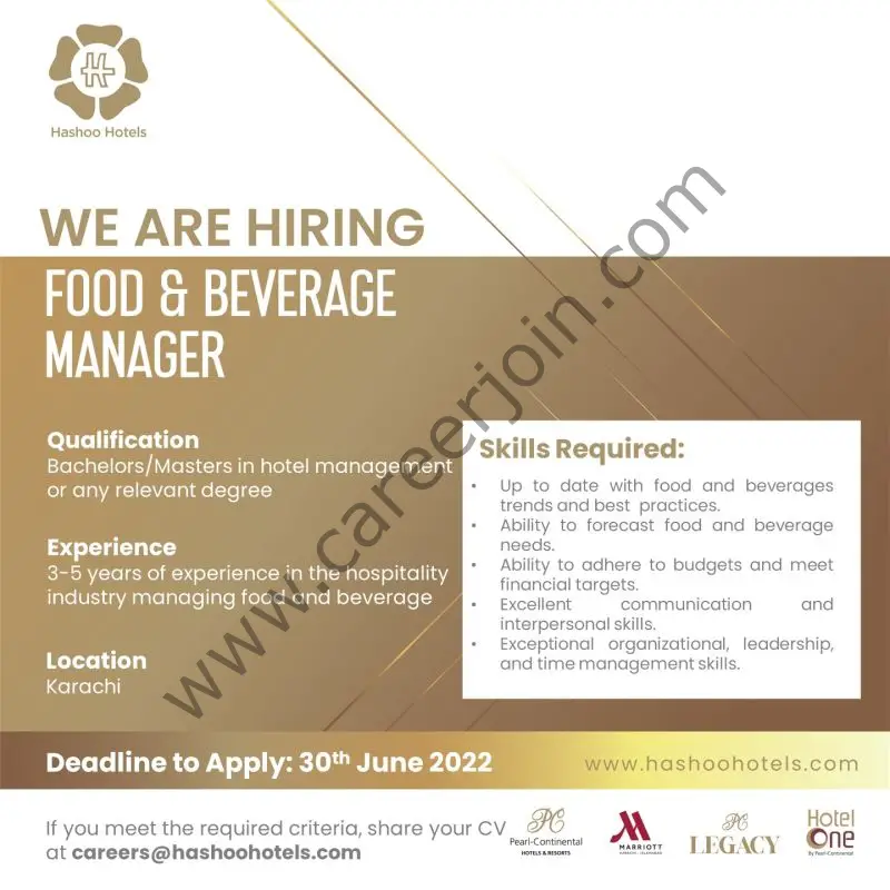 Hashoo Hotels Jobs Food & Beverage Manager 01