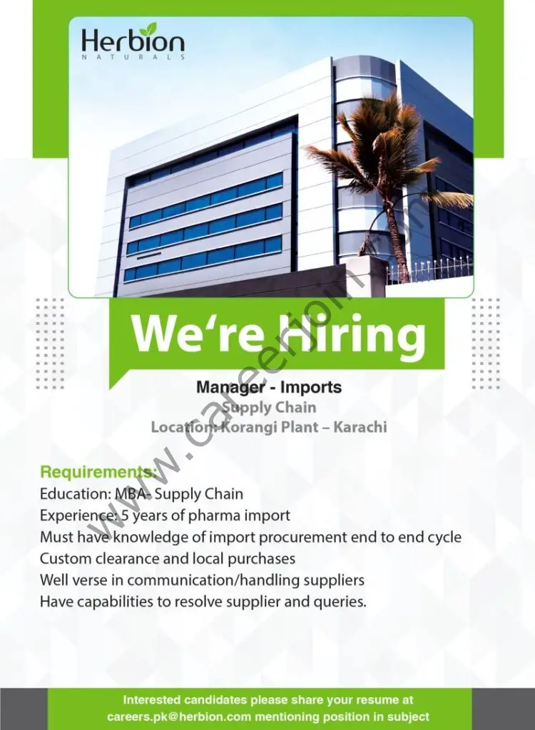Herbion Pakistan Jobs Manager Imports 01