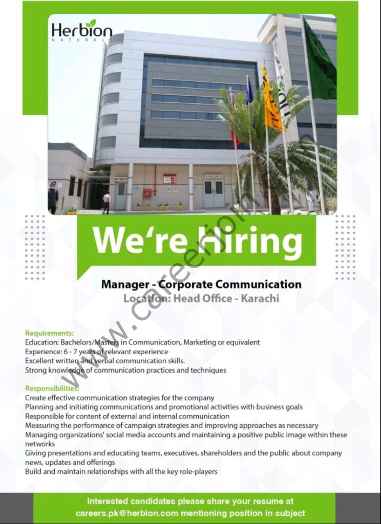 Herbion Pakistan Jobs Manager Corporate Communication 01