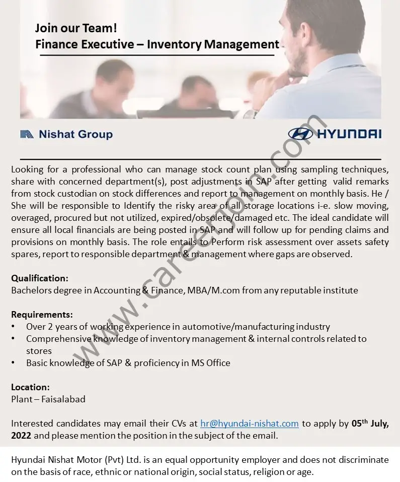 Hyundai Nishat Motor Pvt Ltd Jobs Finance Executive 01