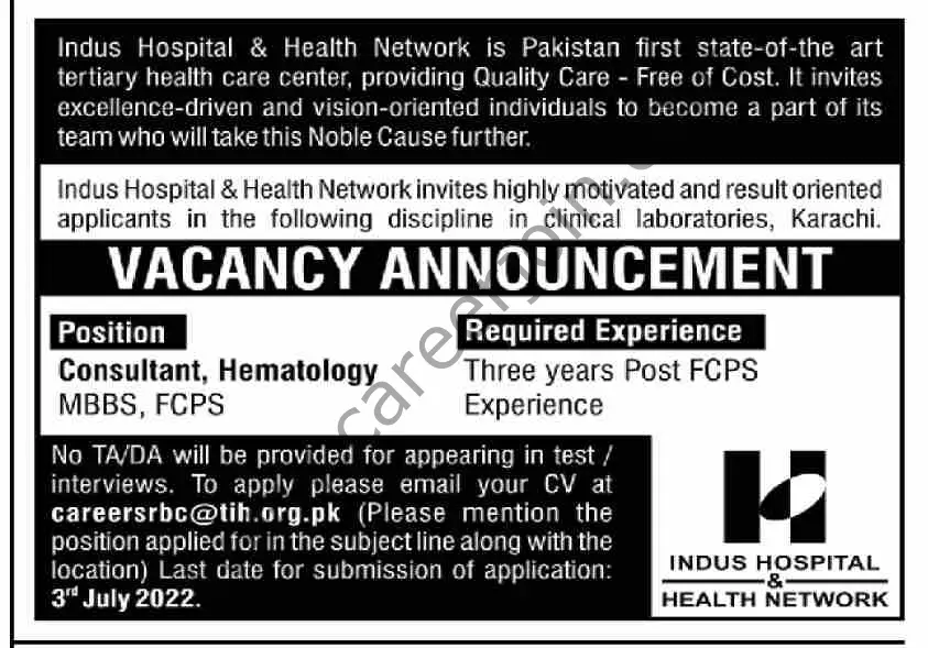 Indus Hospital & Health Network Jobs 26 June 2022 Dawn 1