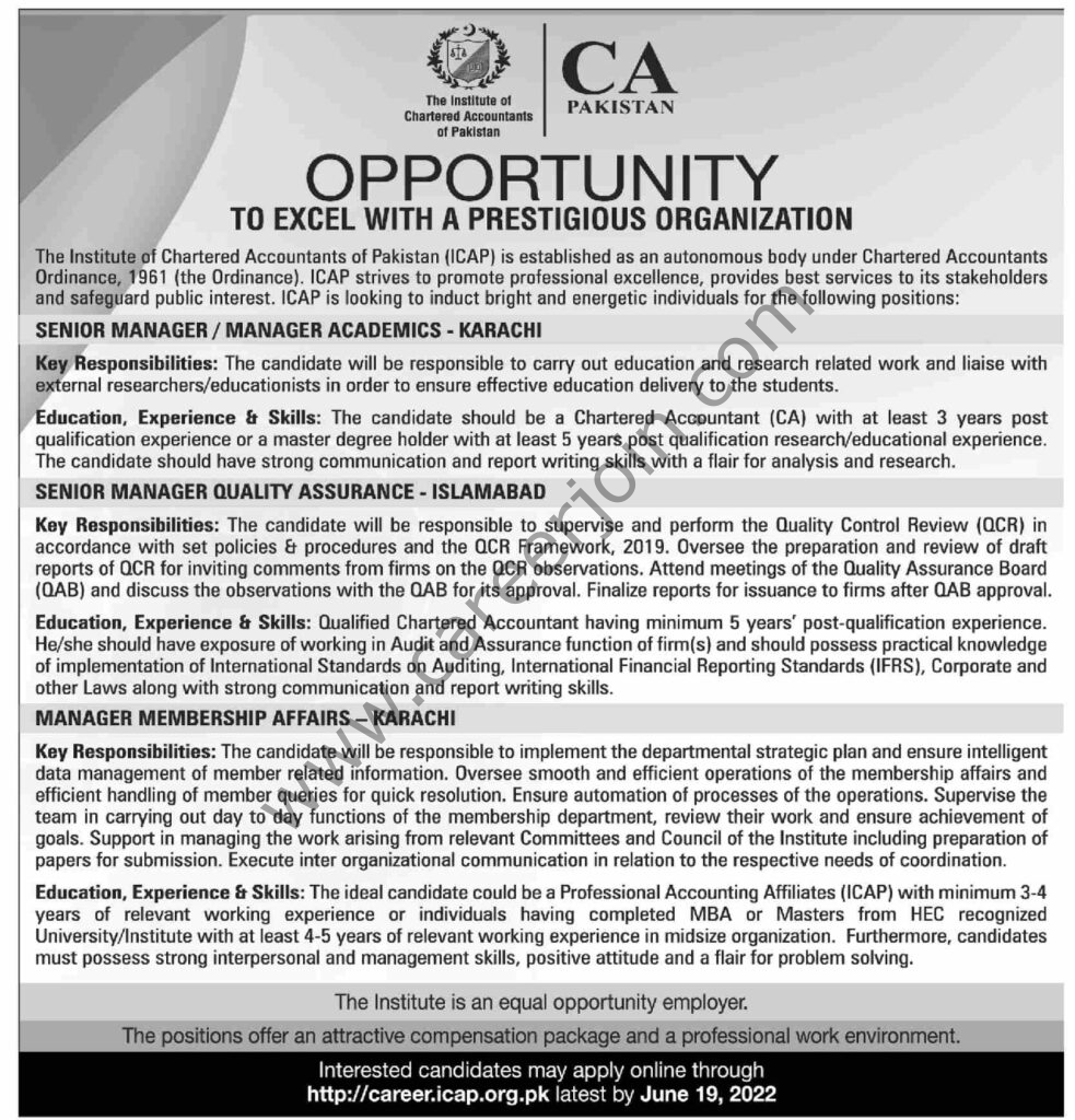 Institute of Chartered Accountants of Pakistan ICAP Jobs June 2022 1
