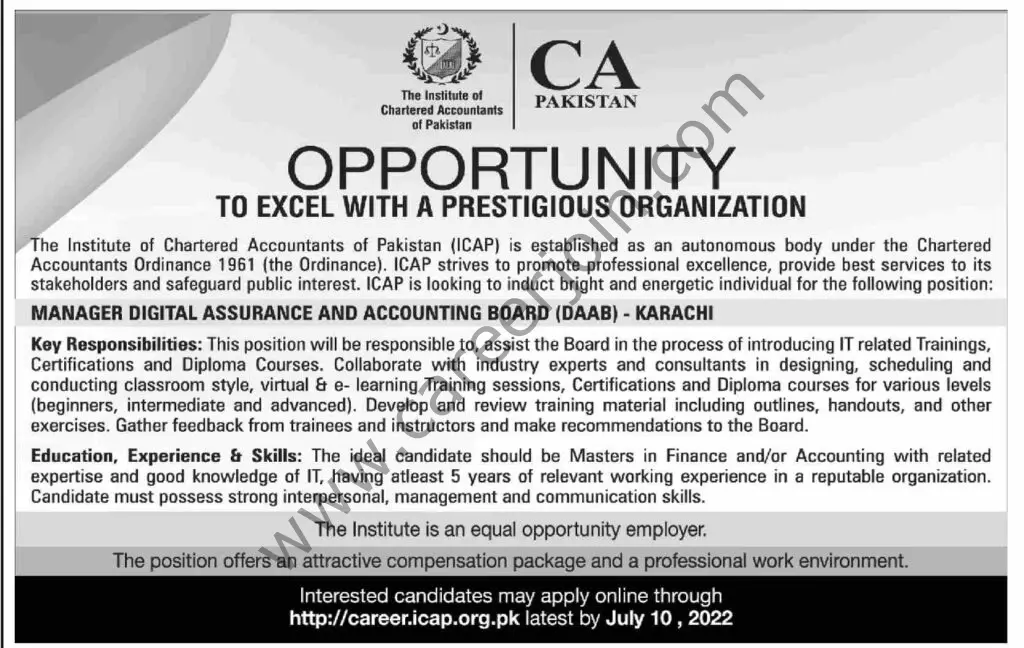 Institute of Chartered Accountants of Pakistan ICAP Jobs 26 June 2022 Dawn 1