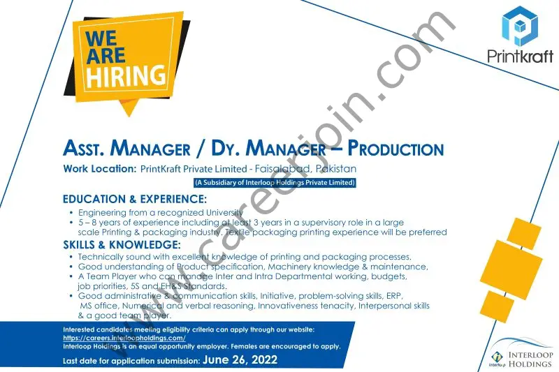 PrintKraft Pvt Ltd Jobs Asst Manager / Dy Manager Production 01