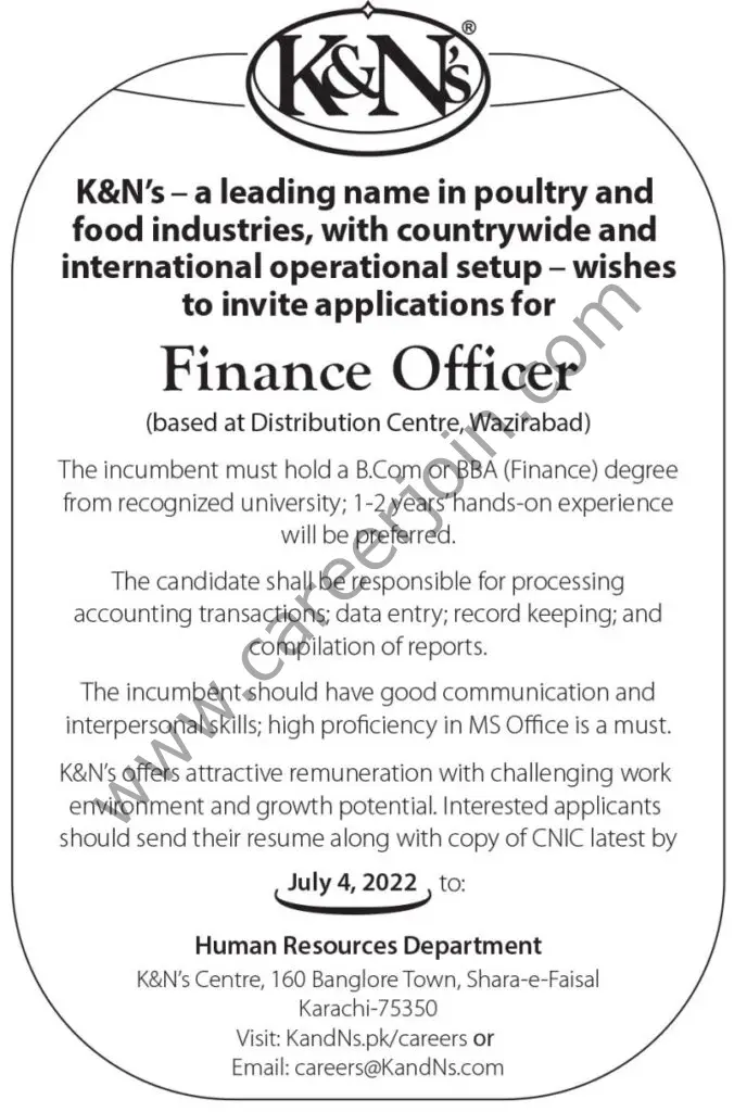 K&N's Pakistan Jobs Finance Officer 01