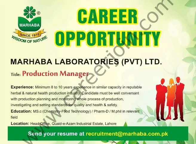 Marhaba Laboratories Pvt Ltd Jobs Production Manager 01