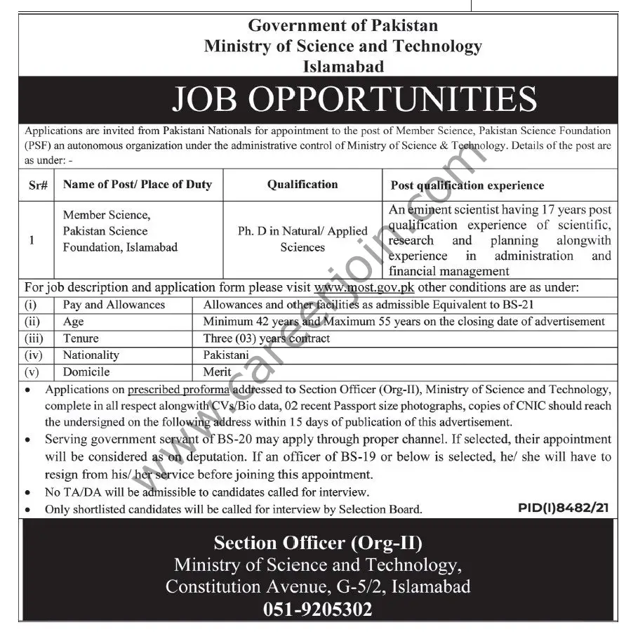 Ministry Of Science & Technology Islamabad Jobs 05 June 2022 Express Tribune 1