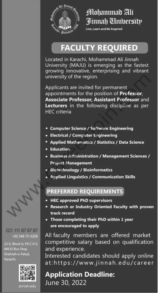 Mohammad Ali Jinnah University MAJU Jobs 19 June 2022 Jang 1