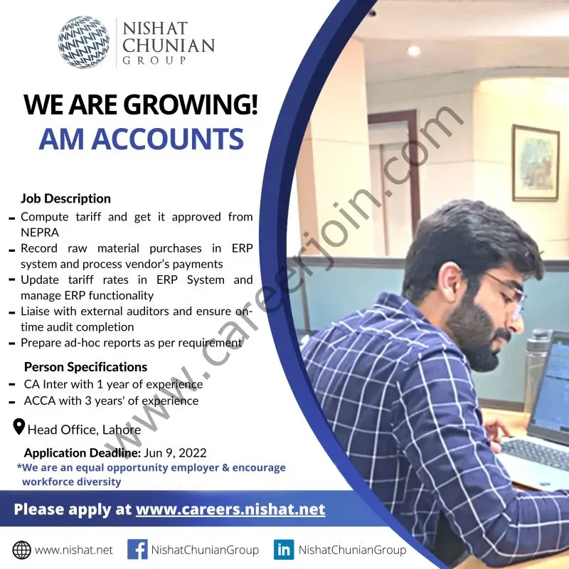 Nishat Chunian Group NCG Jobs AM Accounts 01