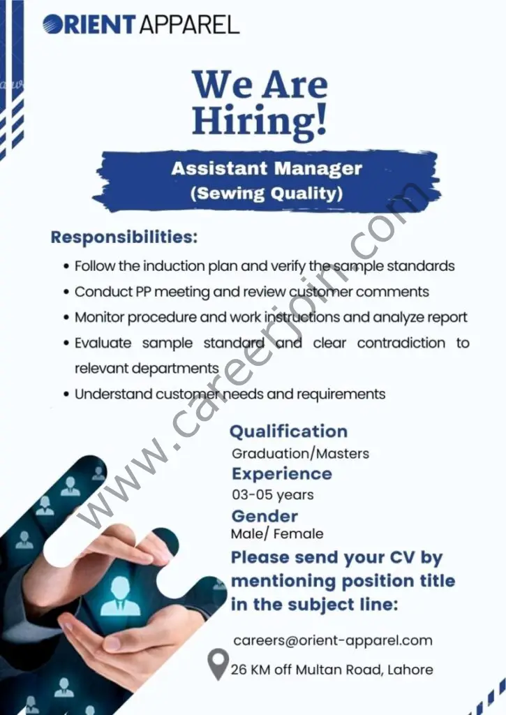 Orient Apparel Pvt Ltd Jobs Assistant Manager 01