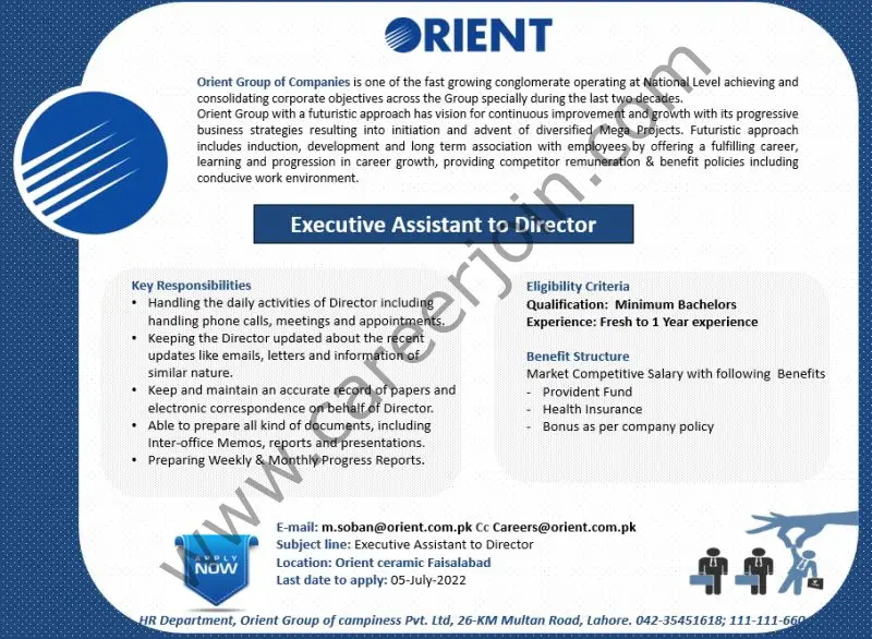 Orient Group Of Companies Jobs Executive Assistant to Director 01
