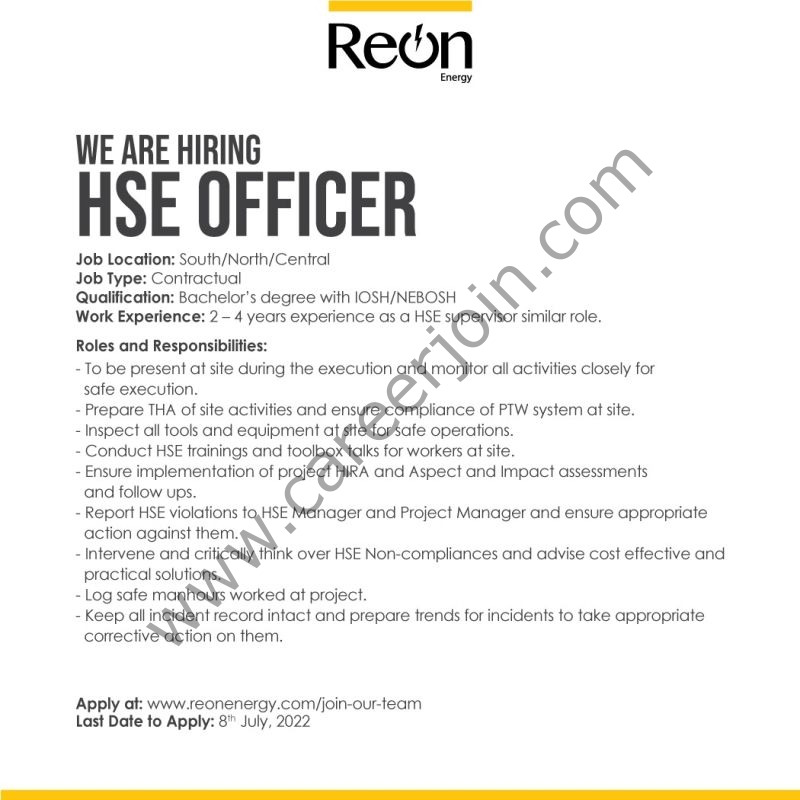 Reon Energy Limited Jobs HSE Officer 01