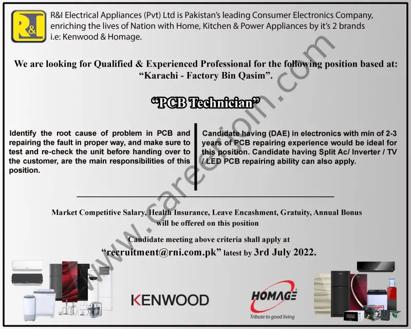 R&I Electrical Appliances Pvt Ltd Jobs PCB Technician 01