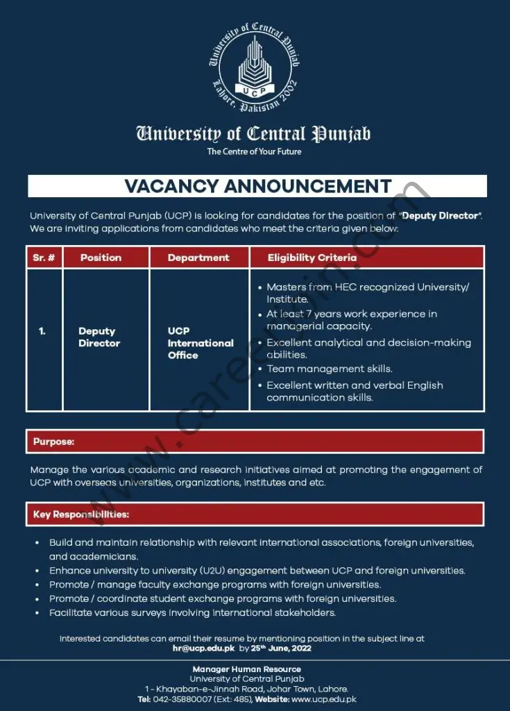 University Of Central Punjab UCP Jobs June 2022 01