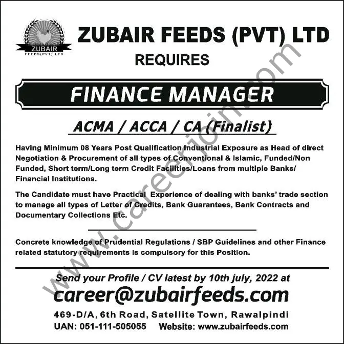 Zubair Feeds Pvt Ltd Jobs Finance Manager 01